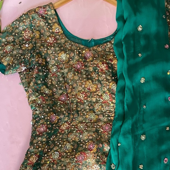 frontier heritage Other - Emerald green Punjabi suit salwar kameez designer brocade fabric kurti dupatta